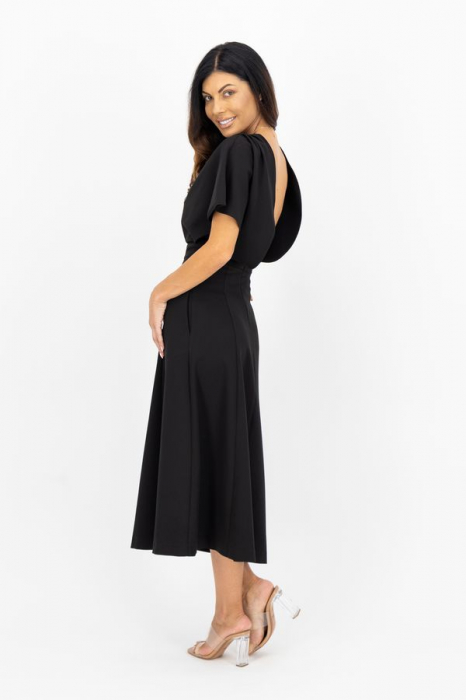 Rochie eleganta midi neagra, cu spatele gol si maneci cazute Diva [2]