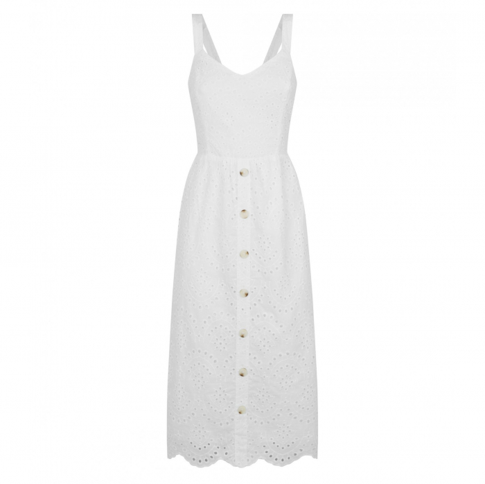 Rochie alba fara maneci, din bumbac cu broderie sparta [5]
