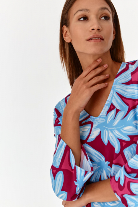 Rochie lejera cu maneci 3/4 si imprimeu multicolor Minrimi [4]