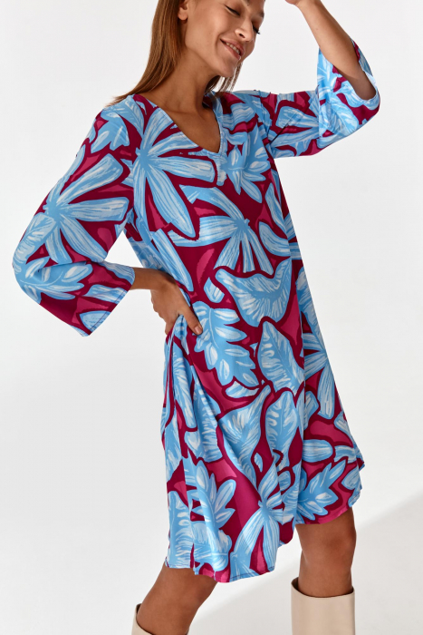 Rochie lejera cu maneci 3/4 si imprimeu multicolor Minrimi [3]