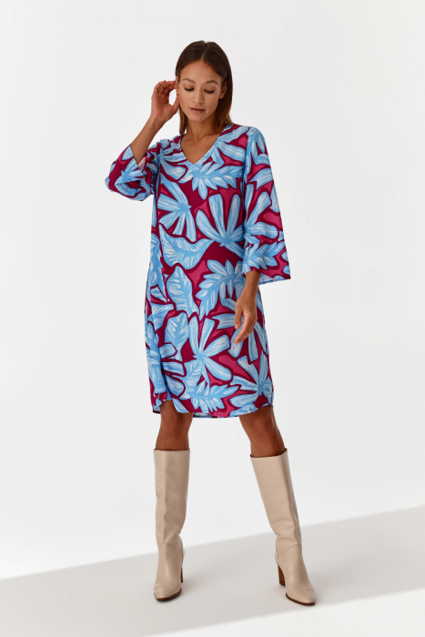 Rochie lejera cu maneci 3/4 si imprimeu multicolor Minrimi [5]