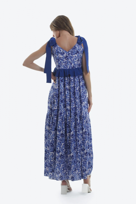 Rochie lungă din viscoză cu imprimeu floral albastru Porto [2]