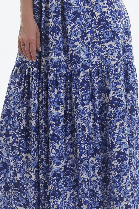 Rochie lungă din viscoză cu imprimeu floral albastru Porto [5]
