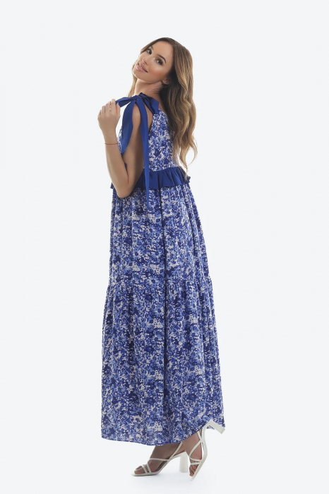 Rochie lungă din viscoză cu imprimeu floral albastru Porto [3]