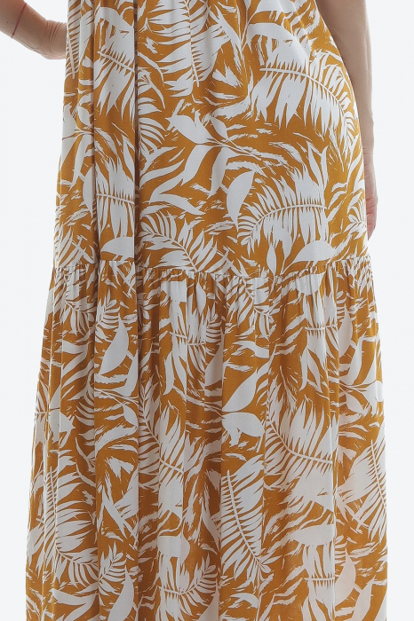 Rochie lungă din viscoză cu imprimeu vegetal galben Capri [5]
