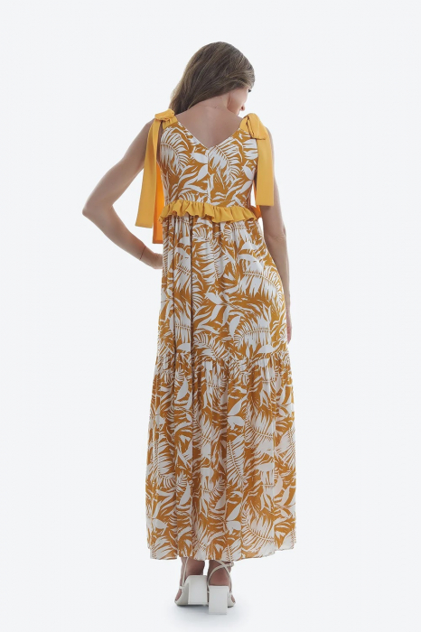 Rochie lungă din viscoză cu imprimeu vegetal galben Capri [2]