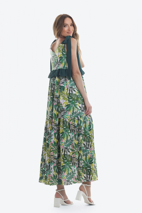 Rochie lungă din viscoză cu imprimeu vegetal verde Bali [2]