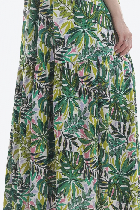 Rochie lungă din viscoză cu imprimeu vegetal verde Bali [5]