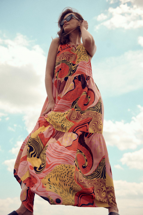 Rochie lunga fara maneci Oroko multicolor [7]