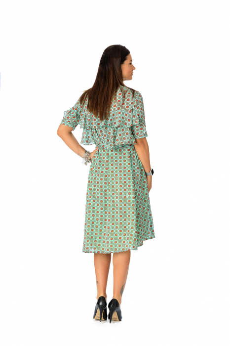 Rochie vaporoasa din voal verde cu volan Massima [4]