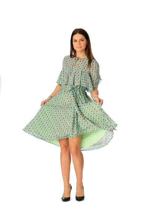 Rochie vaporoasa din voal verde cu volan Massima, XL [2]