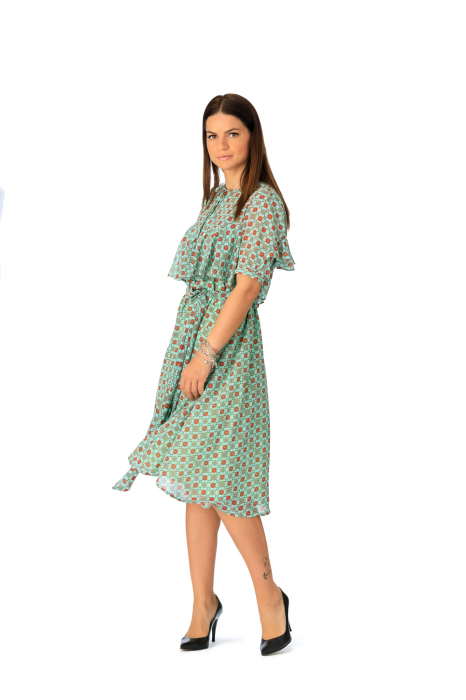 Rochie vaporoasa din voal verde cu volan Massima, XL [3]
