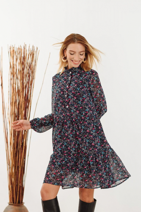 Rochie midi din șifon, cu imprimeu floral și maneci lungi [2]