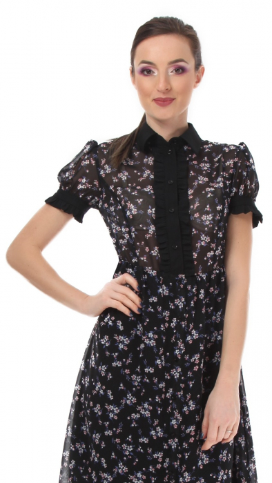 Rochie midi tp camasa, din voal fin, cu maneca scurta [4]