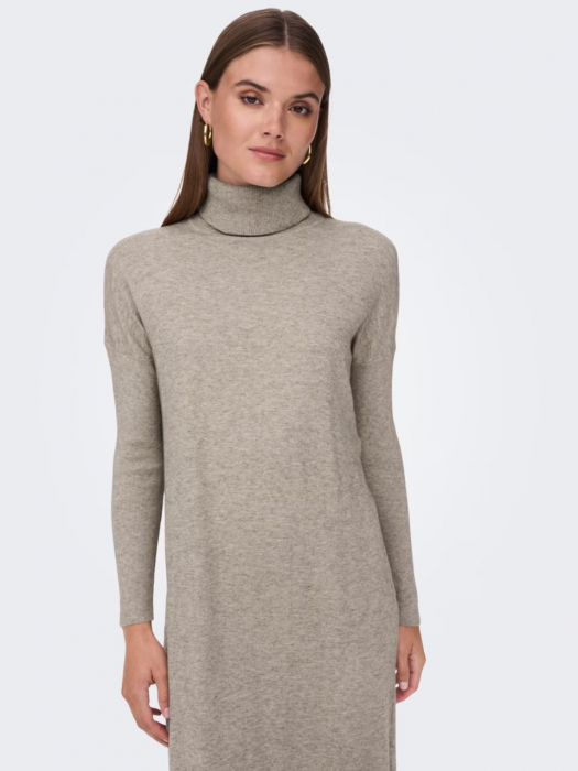 Rochie midi bej din tricot cu maneci lungi Leva [3]