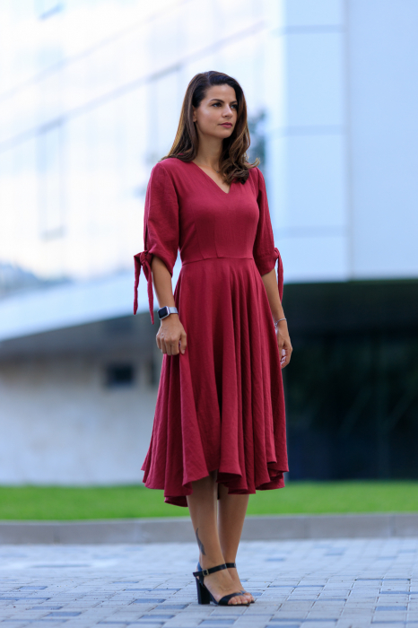Rochie midi din in grena Olgus [4]