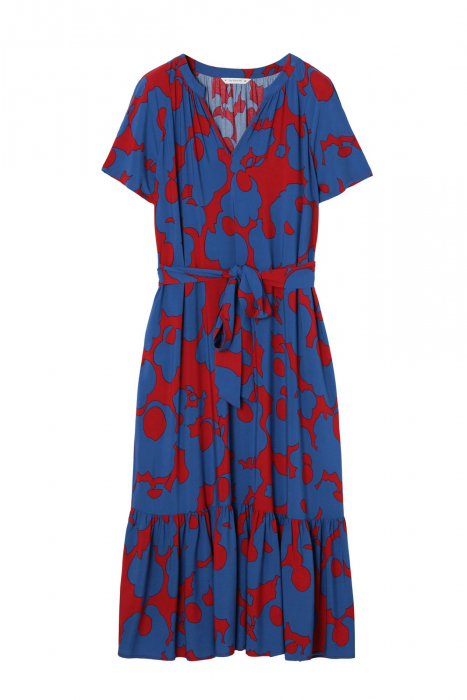 Rochie midi din vascoza ecologica cu maneci scurte si volan Mono [5]