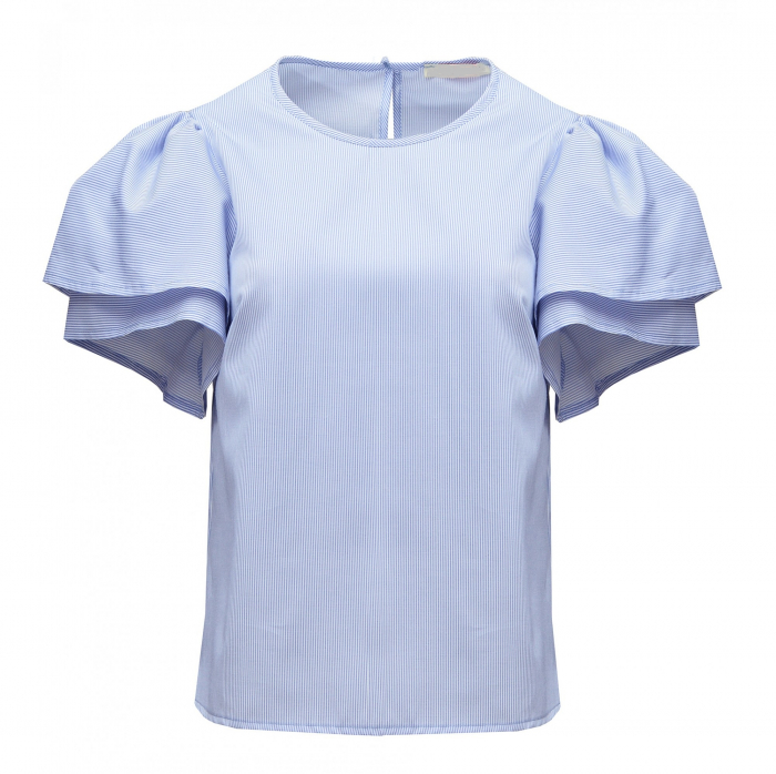 Bluza dama office din bumbac bleu cu maneca bufanta dubla [2]