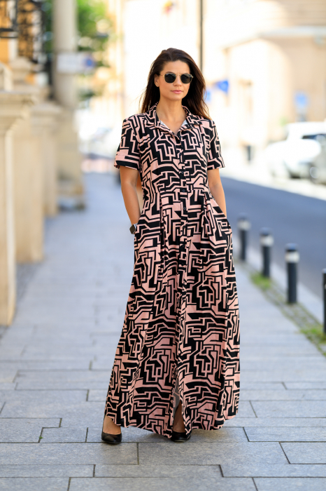 Rochie lunga tip camasa din in, cu buzunare laterale, Felicidas [2]