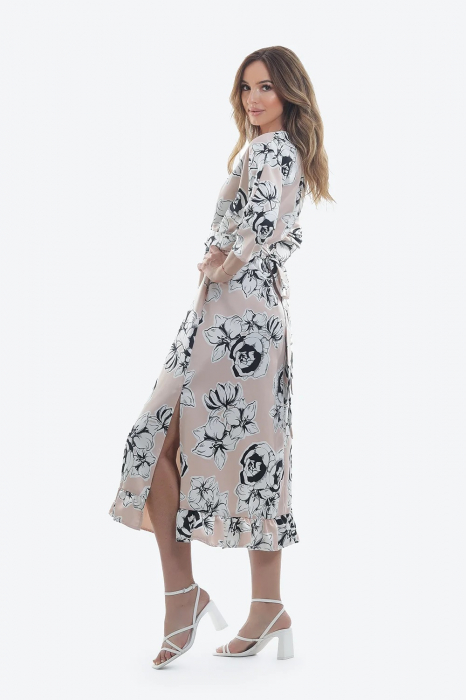 Rochie midi trapez cu imprimeu floral si volan [3]