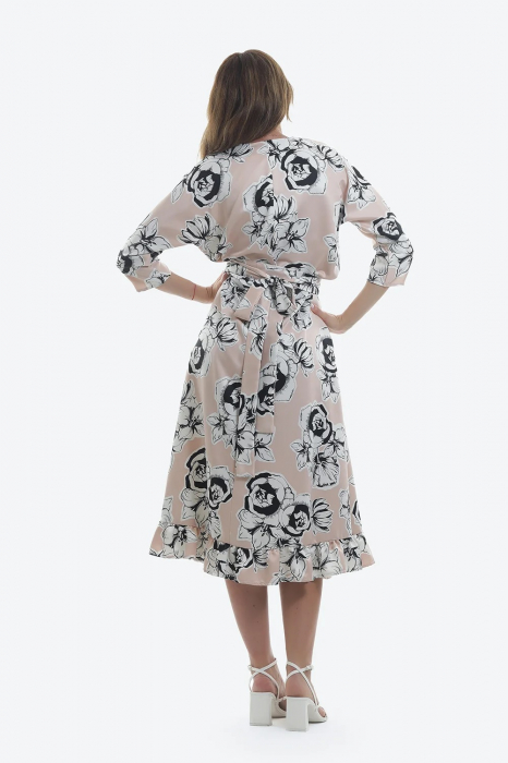 Rochie midi trapez cu imprimeu floral si volan [2]