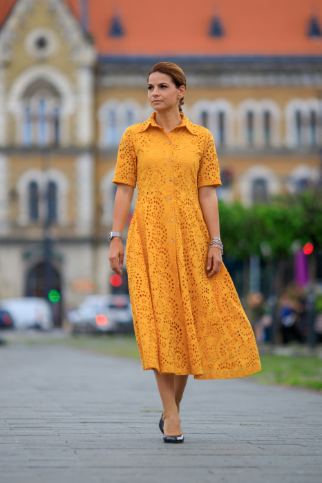 Rochie maxi tip camasa din bumbac perforat Livia [2]