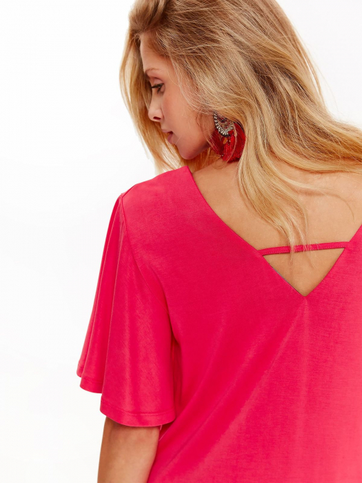 Rochie casual din jerse cu maneci evazate fucsia [3]