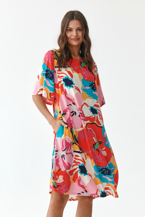 Rochie oversized cu maneci evazate si imprimeu multicolor Lankorima [3]