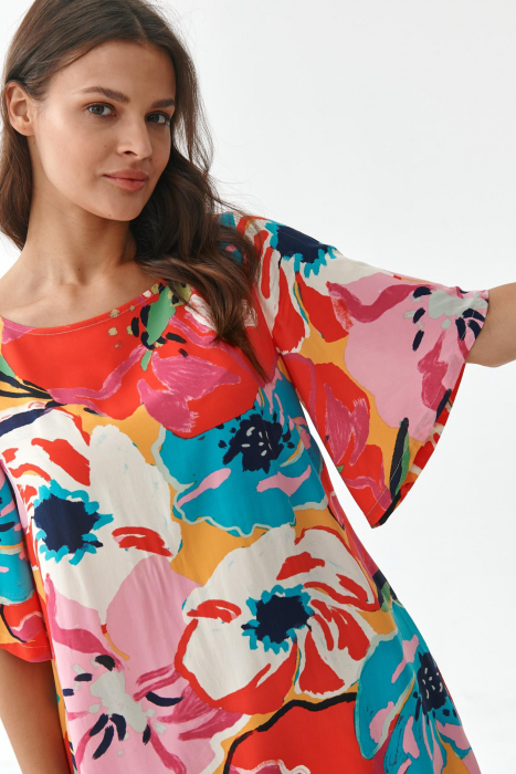 Rochie oversized cu maneci evazate si imprimeu multicolor Lankorima [4]