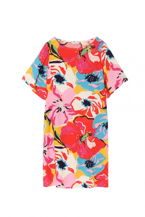Rochie oversized cu maneci evazate si imprimeu multicolor Lankorima [5]