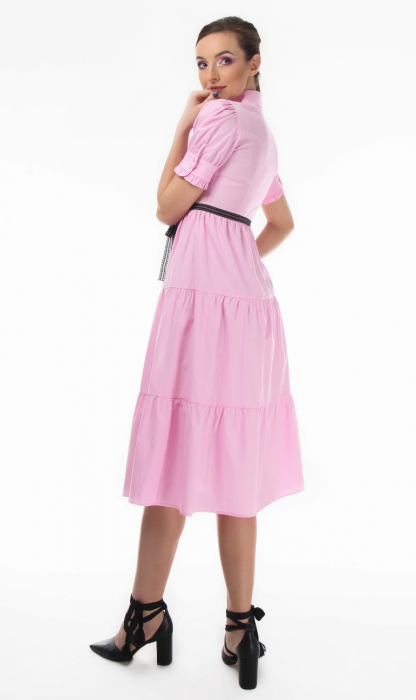 Rochie midi roz tip camasa, cu maneca scurta [2]