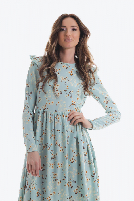 Rochie scurta cu imprimeu floral, maneci lungi si buzunare [4]