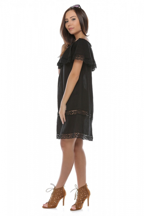Rochie scurta neagra din panza topita Alba [3]