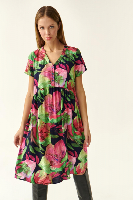 Rochie scurta oversized cu maneci scurte si imprimeu floral Sfori [3]