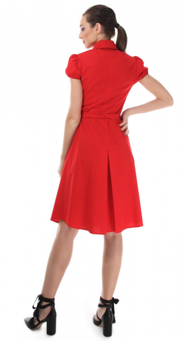 Rochie rosie tip camasa, cu maneca scurta, 36 [2]