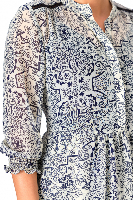 Rochie maxi din voal alb cu maneci trei sferturi Ligia [2]