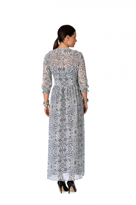 Rochie maxi din voal alb cu maneci trei sferturi Ligia [5]