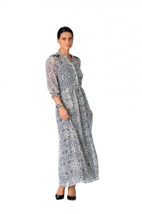 Rochie maxi din voal alb cu maneci trei sferturi Ligia [3]