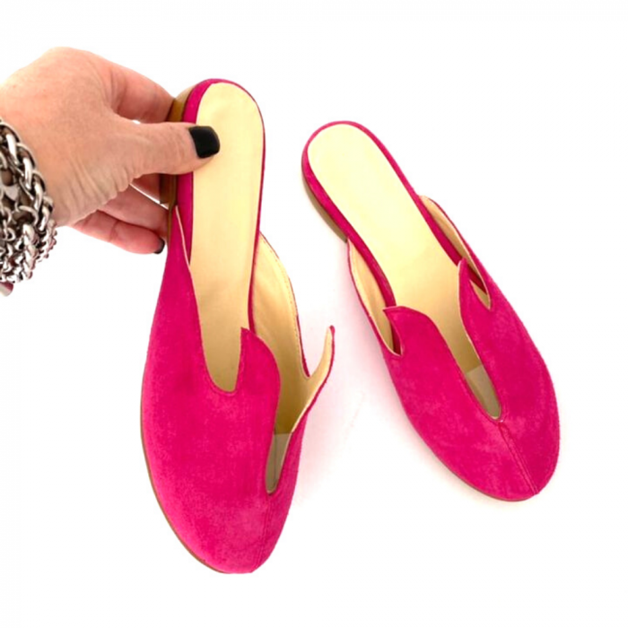 Saboti dama din piele intoarsa fucsia cu insertie transparenta Carola [5]