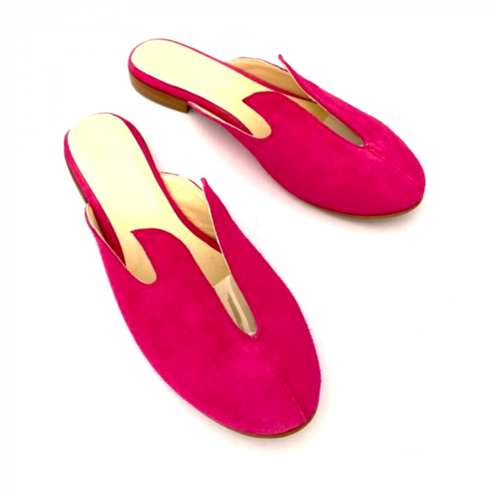 Saboti dama din piele intoarsa fucsia cu insertie transparenta Carola [4]