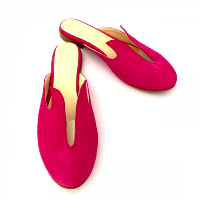Saboti dama din piele intoarsa fucsia cu insertie transparenta Carola [2]