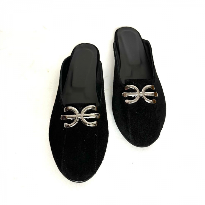 Saboti dama din piele naturala cu accesoriu metalic Fly Black [4]