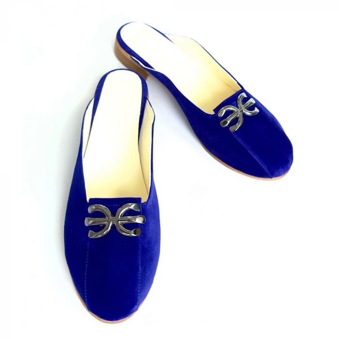 Saboti dama din piele naturala cu accesoriu metalic Fly Blue [4]