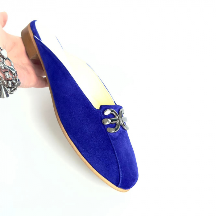 Saboti dama din piele naturala cu accesoriu metalic Fly Blue [3]