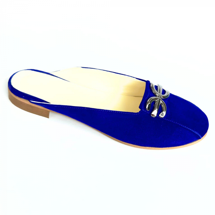 Saboti dama din piele naturala cu accesoriu metalic Fly Blue [5]