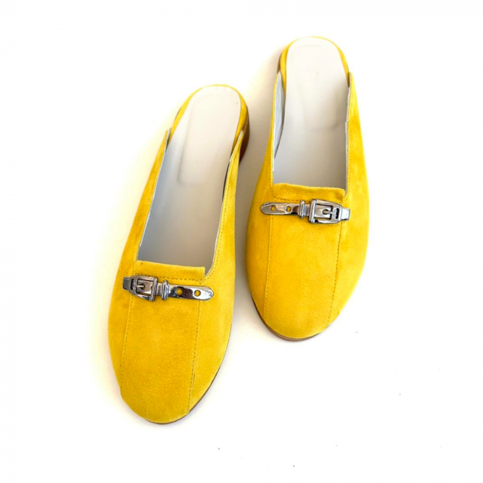 Saboti dama din piele naturala cu accesoriu metalic Fly Yellow [4]