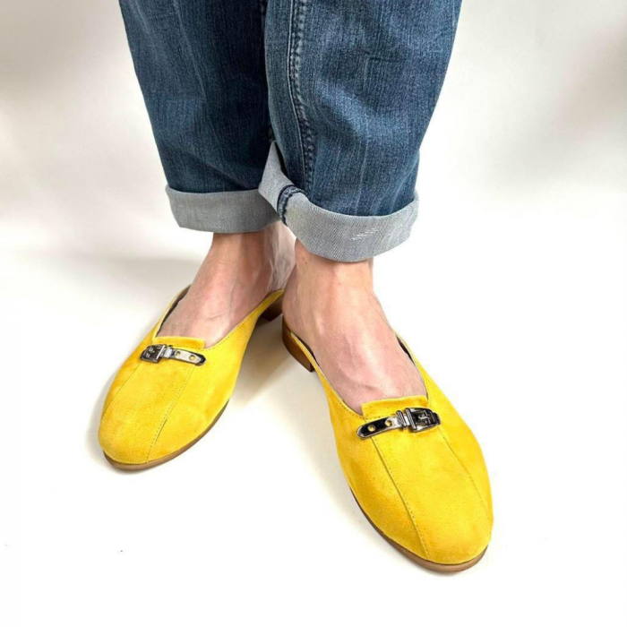Saboti dama din piele naturala cu accesoriu metalic Fly Yellow [3]
