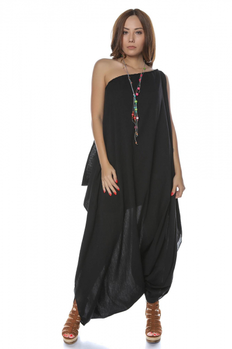 Salopeta Funky din panza topita neagra [6]