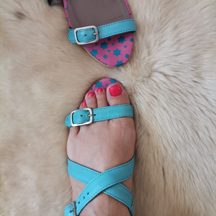 Sandale dama din piele naturala cu barete Sika turcoaz [3]