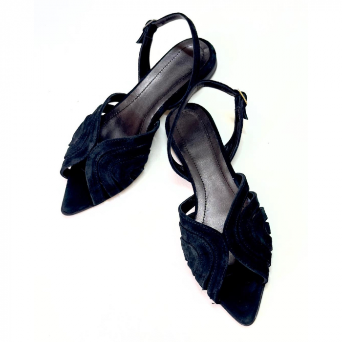 Sandale din piele intoarsa cu bareta la spate Ruby Black [4]
